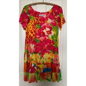 Vintage Tropical Print Dress Women’s Size Small